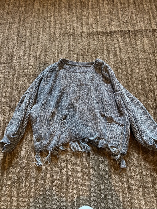 Sweaters - Gray Distressed Women's Crewneck Sweater